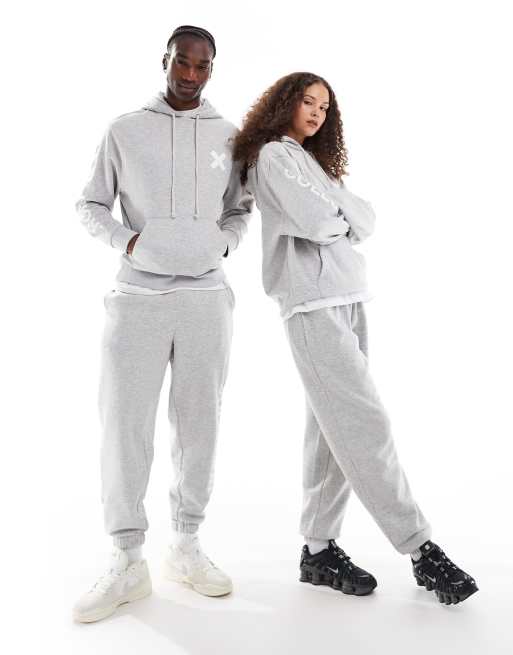 COLLUSION Unisex logo hoodie co-ord in grey marl, 3 of 4