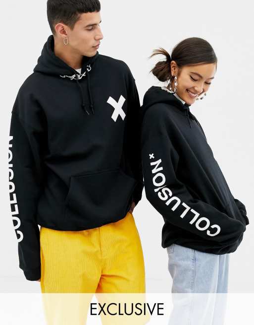 COLLUSION Unisex logo hoodie in black ASOS