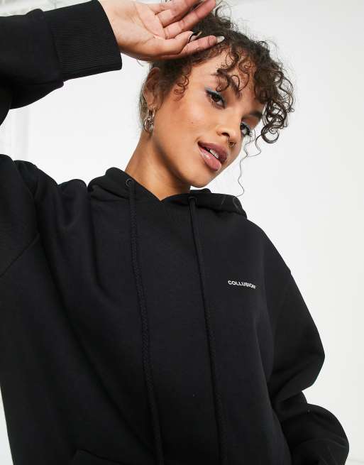 Collusion oversized black discount hoodie with brand print