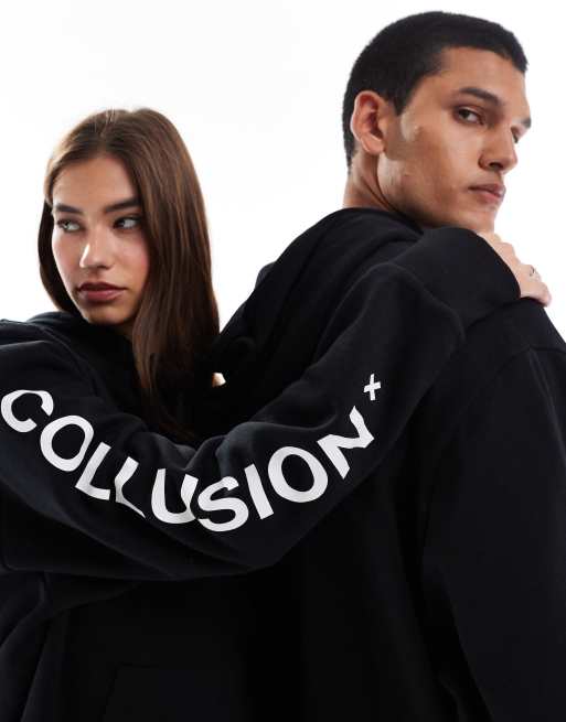 COLLUSION Unisex logo hoodie in black ASOS