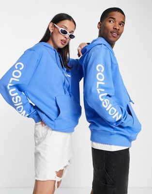 COLLUSION Unisex logo hoodie in blue