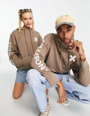 Collusion Unisex Logo Hoodie In Brown | ModeSens