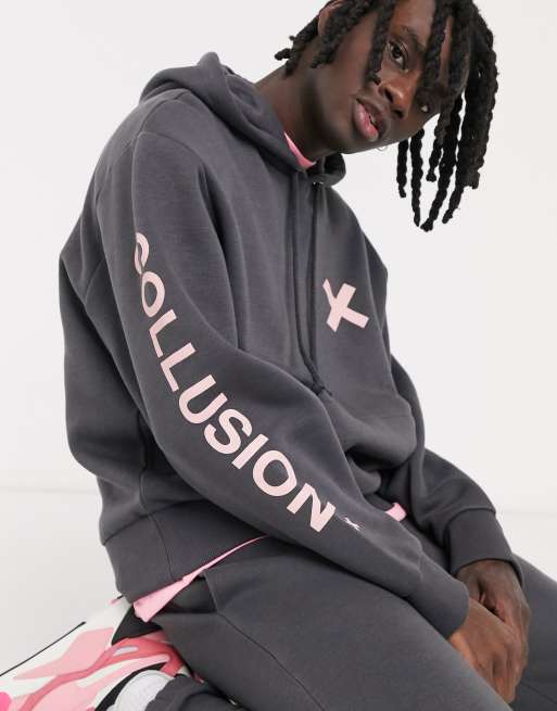 COLLUSION Unisex logo hoodie in dark gray