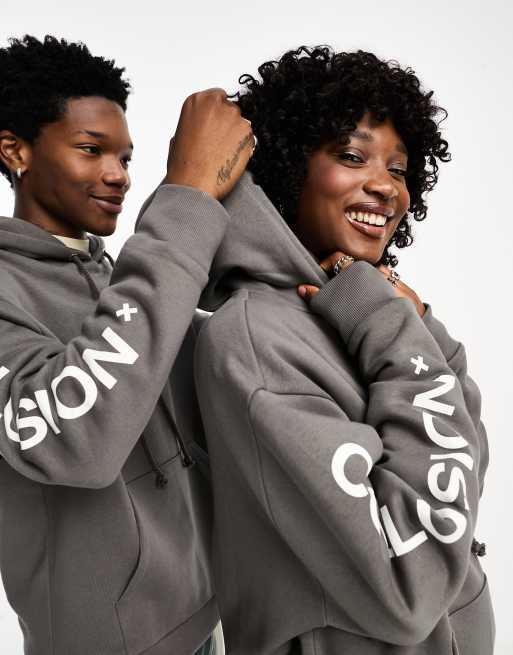 COLLUSION Unisex logo hoodie in dark gray