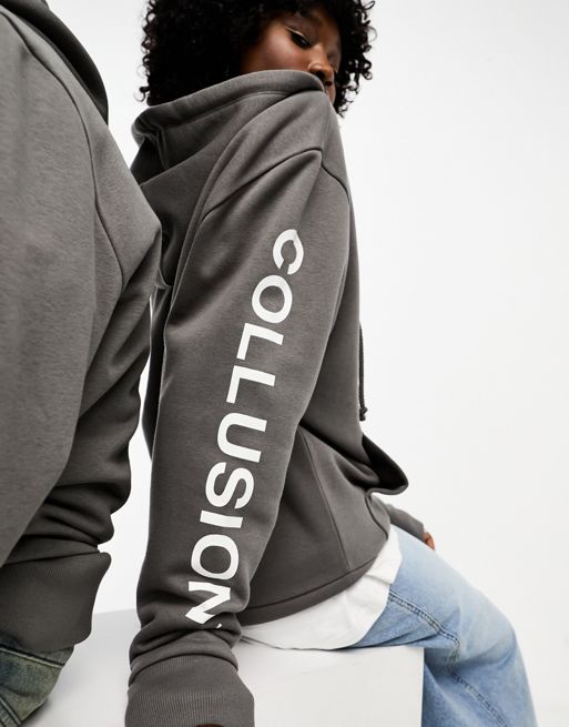 COLLUSION Unisex logo hoodie in dark gray
