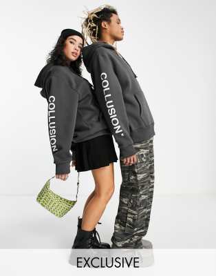 COLLUSION Unisex logo hoodie in dark grey - ASOS Price Checker