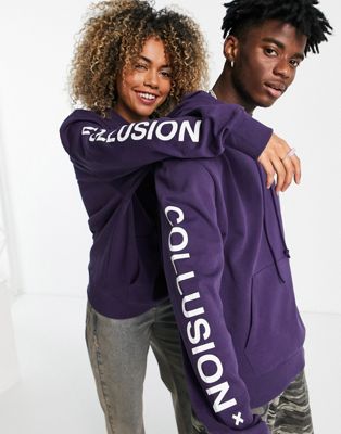 COLLUSION Unisex logo hoodie in dark purple