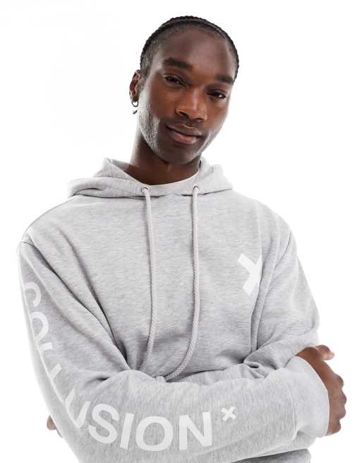 COLLUSION Unisex logo hoodie co-ord in grey marl