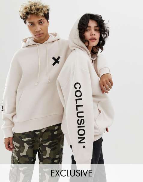 COLLUSION Unisex logo hoodie in off-white