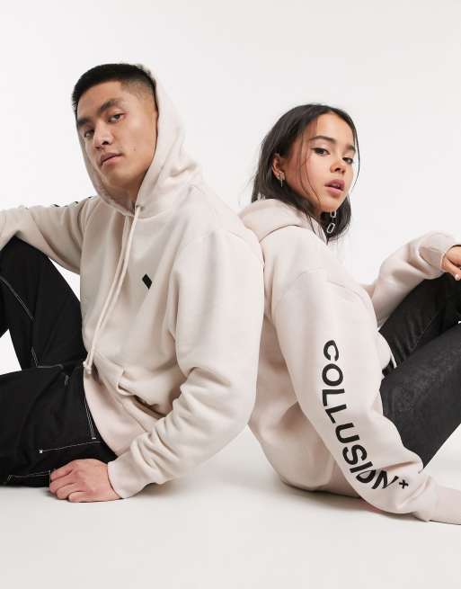 COLLUSION Unisex logo hoodie in off white ASOS