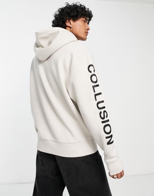 COLLUSION Unisex logo hoodie in off white