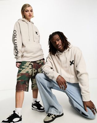 COLLUSION Unisex logo hoodie in off-white | ASOS