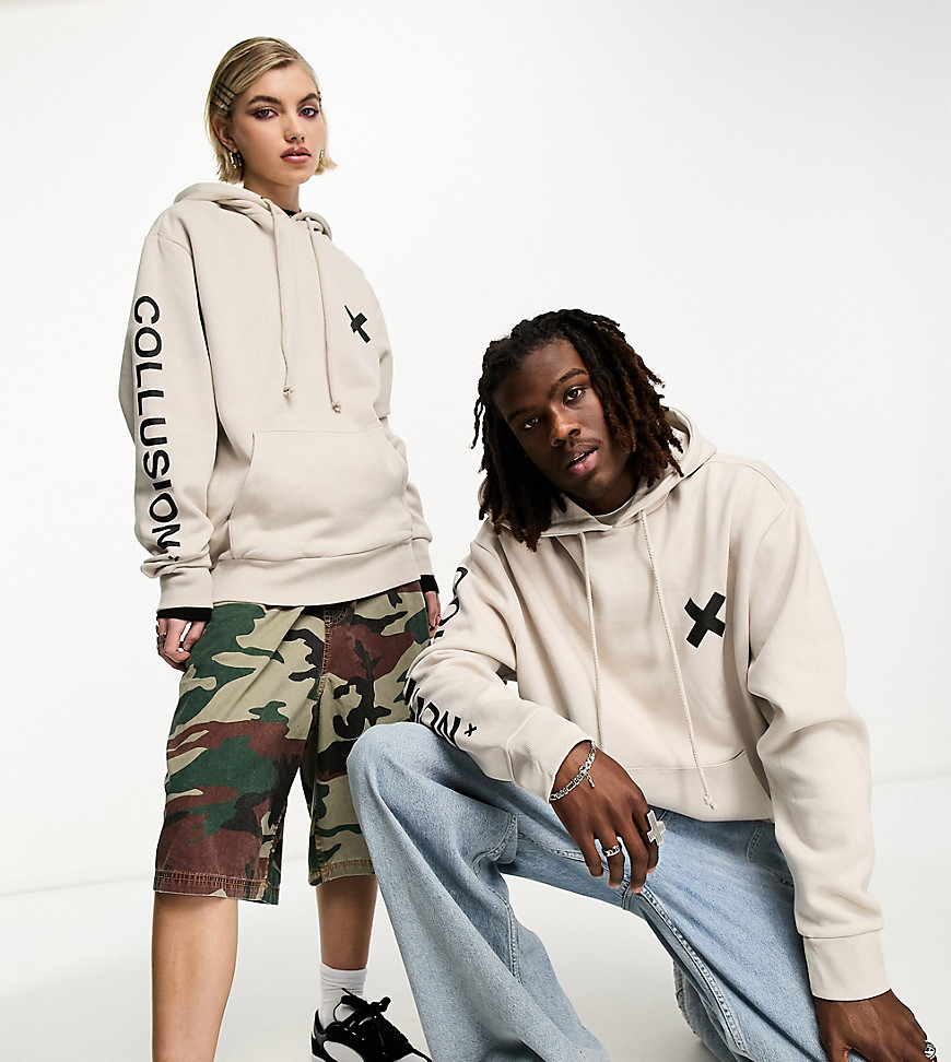 Collusion Unisex Logo Hoodie In Off-white