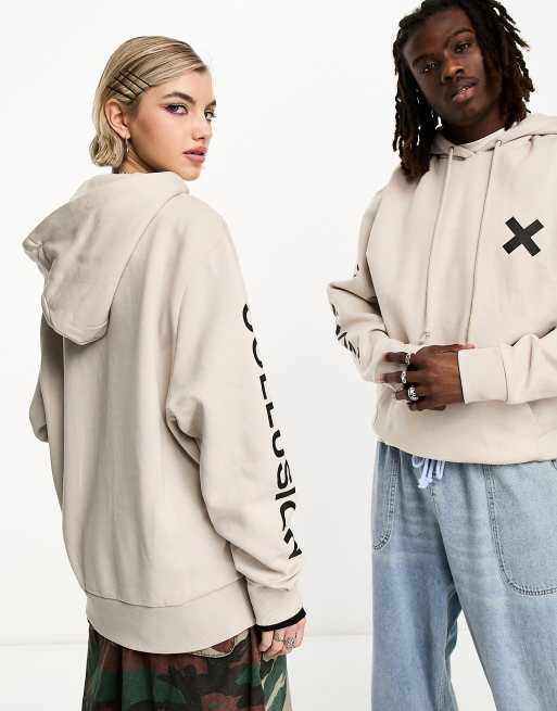 COLLUSION Unisex logo hoodie in off white