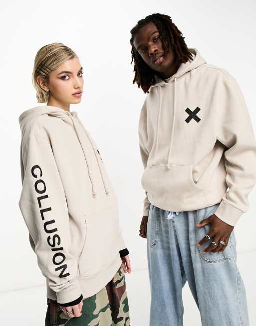 COLLUSION Unisex logo hoodie in off-white