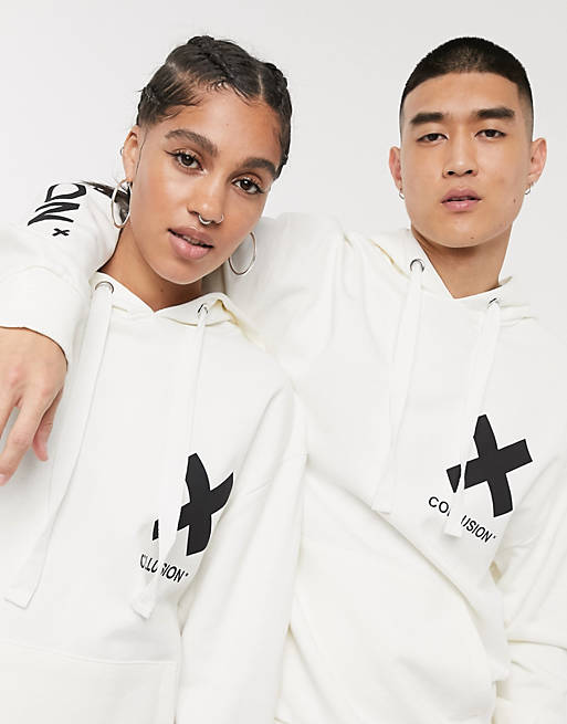  COLLUSION Unisex logo hoodie in off-white 