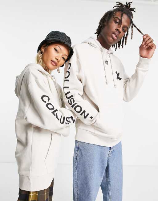 COLLUSION Unisex logo hoodie in off white