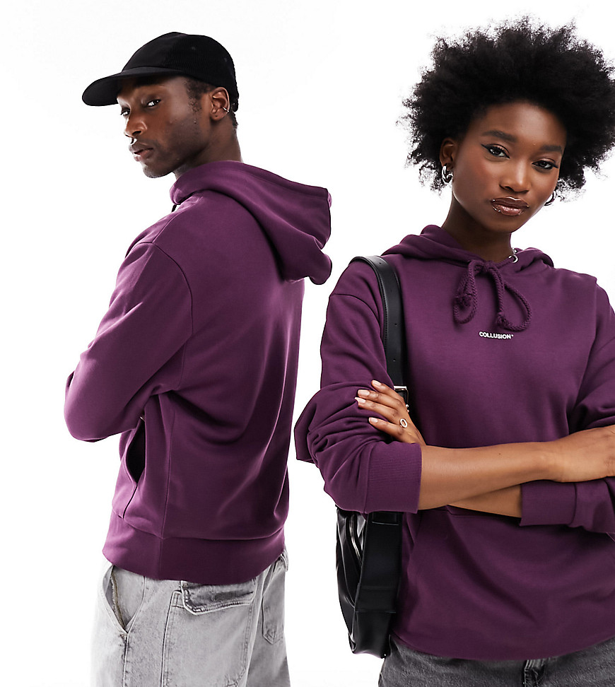 COLLUSION Unisex logo hoodie in plum purple