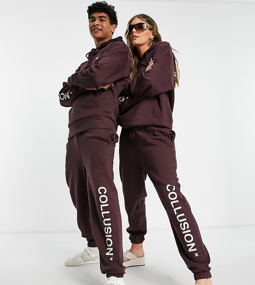 COLLUSION Unisex logo joggers in brown