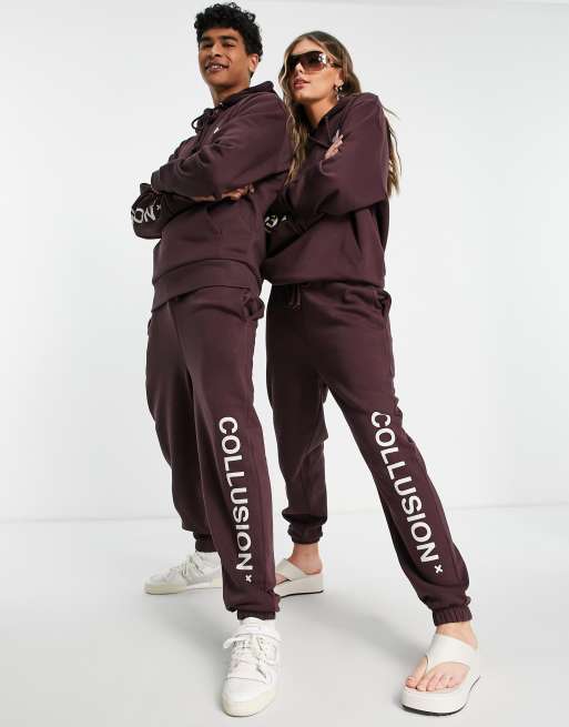 COLLUSION Unisex logo joggers in brown ASOS