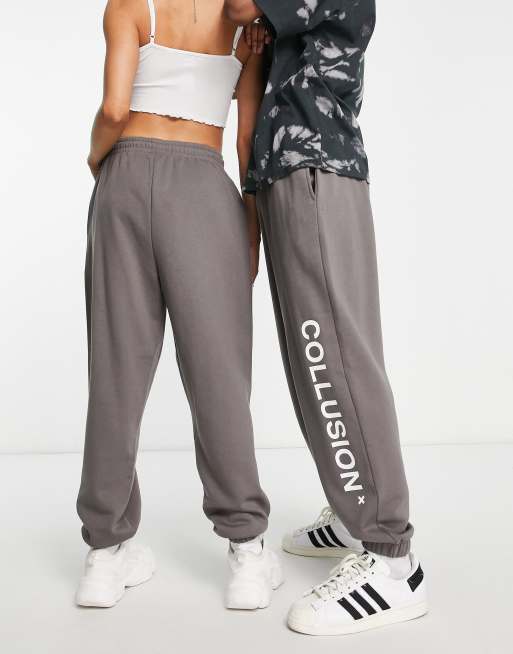 COLLUSION Unisex logo joggers in dark grey, 2 of 4