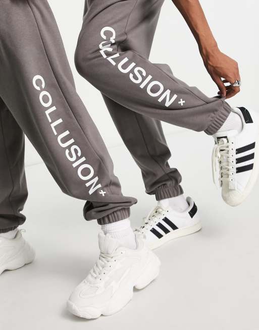 COLLUSION Unisex logo joggers in dark grey