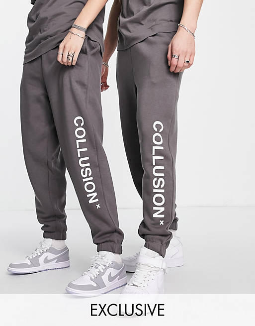 COLLUSION Unisex logo joggers in dark grey