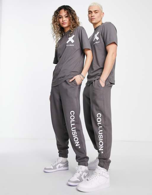 COLLUSION Unisex logo joggers in dark grey ASOS