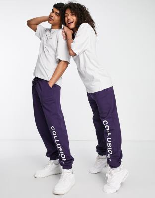 COLLUSION Unisex logo joggers in dark purple - ASOS Price Checker