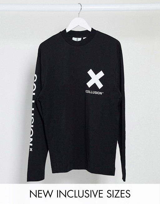 COLLUSION Unisex logo long sleeve t-shirt in black