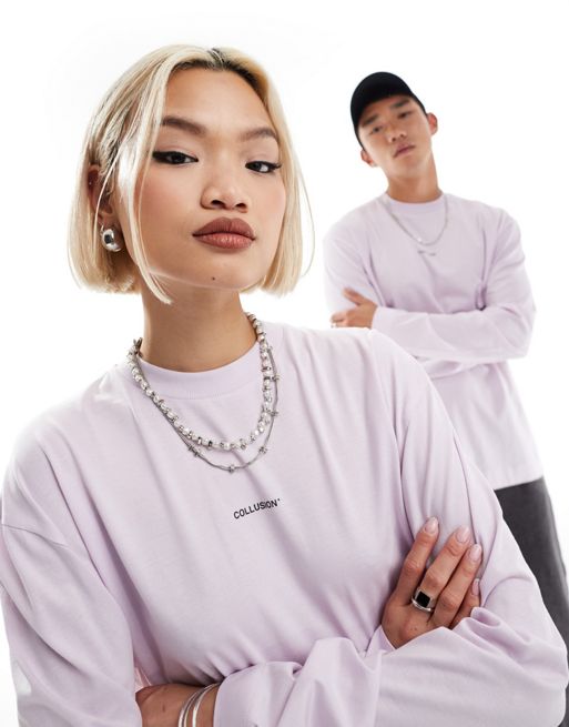 COLLUSION Unisex logo long sleeve t-shirt in lilac