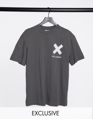 Collusion Unisex Logo Organic Cotton T-shirt In Dark Gray-grey