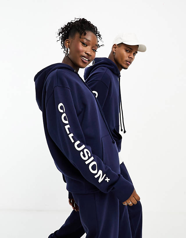 Collusion - unisex logo print hoodie in navy