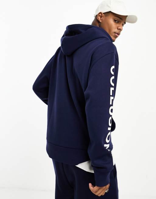 COLLUSION Unisex logo print hoodie in navy | ASOS