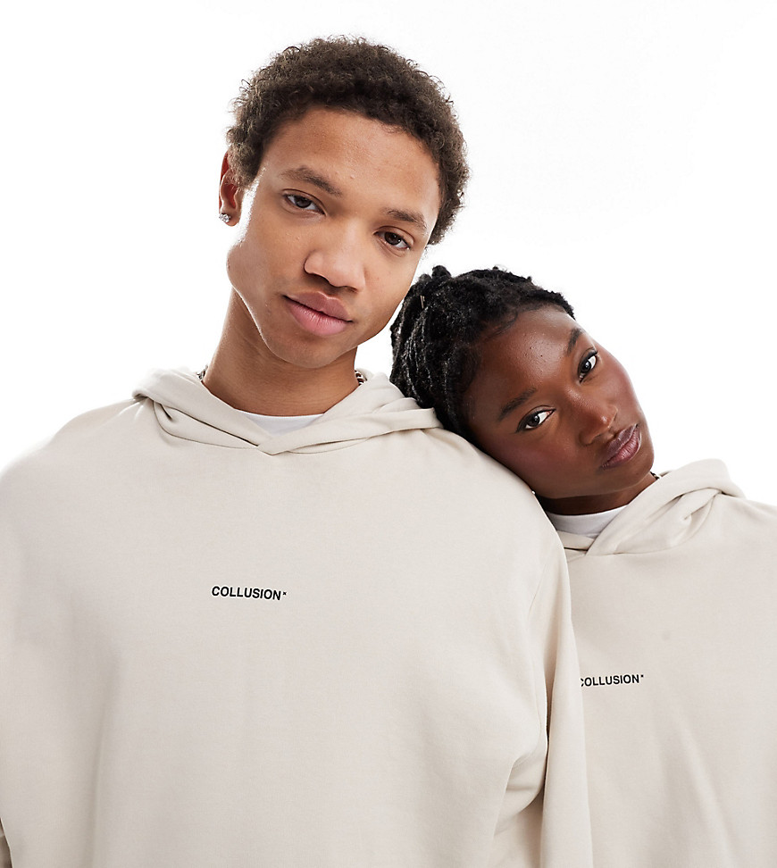 Collusion Unisex Logo Print Hoodie In Stone-neutral
