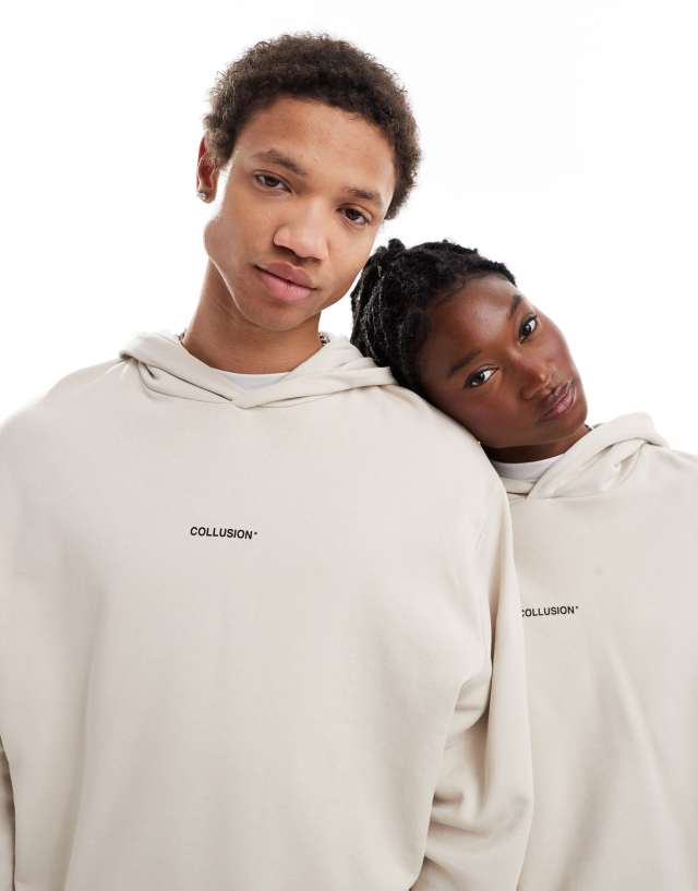 Collusion - unisex logo print hoodie in stone