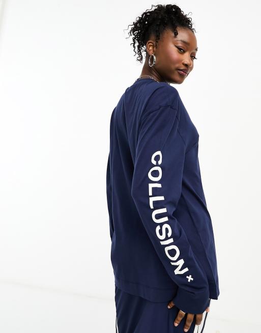 COLLUSION Unisex logo print t-shirt in navy