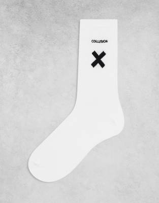 COLLUSION Unisex logo sock in white