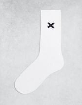 ASOS Weekend Collective calf length socks with embroidered logo in white