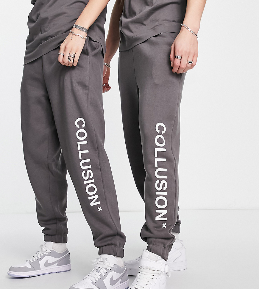 COLLUSION Unisex logo sweatpants in dark gray-Grey | Smart Closet