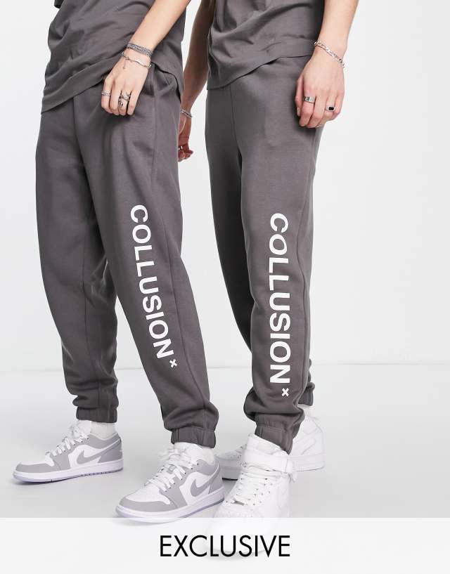 COLLUSION Unisex logo sweatpants in dark gray