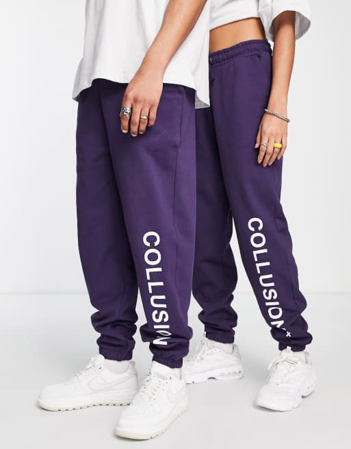 COLLUSION Unisex logo sweatpants in dark purple