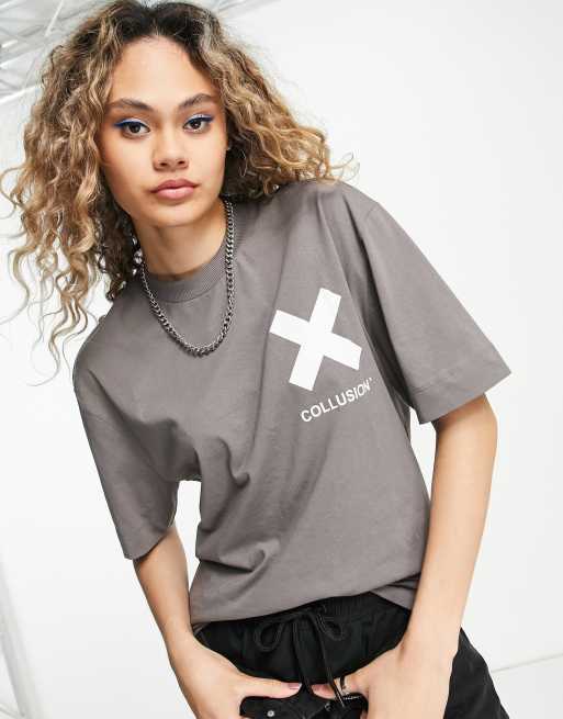 COLLUSION Unisex logo t shirt in dark gray