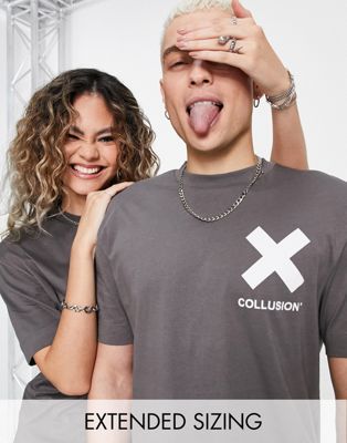 COLLUSION Unisex logo t-shirt in dark grey - ASOS Price Checker