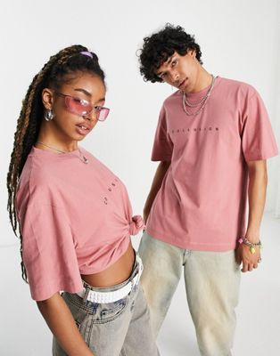 COLLUSION Unisex logo T-shirt in dusty pink