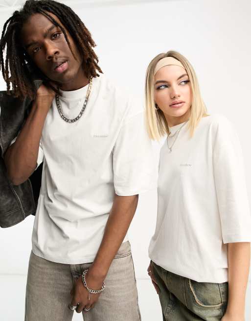 COLLUSION Unisex logo t-shirt in off white, 3 of 4