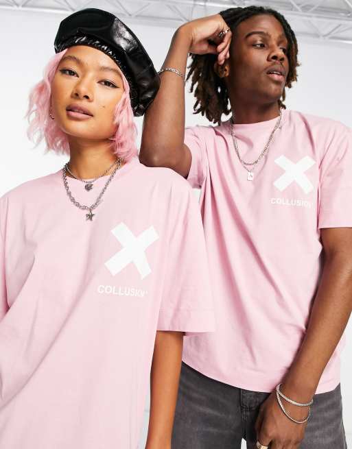 COLLUSION Unisex logo t shirt in pink