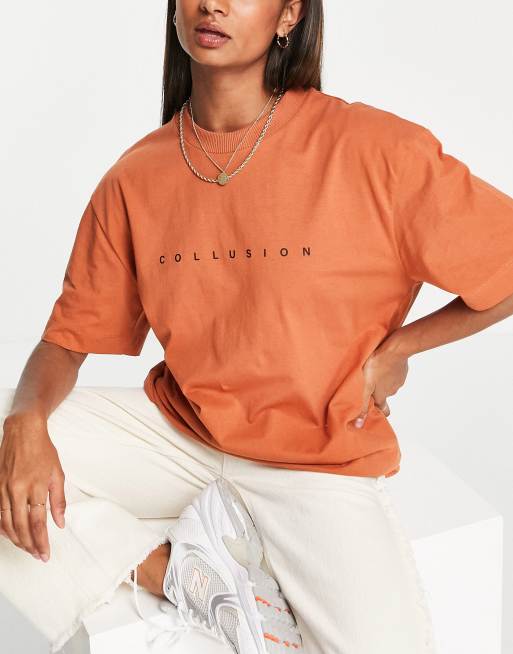 COLLUSION Unisex logo t-shirt in rust