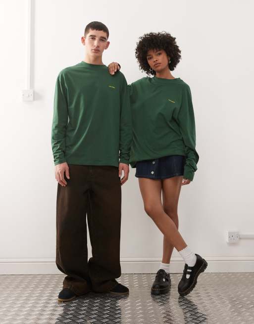 COLLUSION Unisex - Logo T-shirt met lange mouwen in groen, 3 van 4