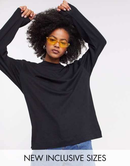 COLLUSION Unisex long sleeve cotton T-shirt in black - BLACK